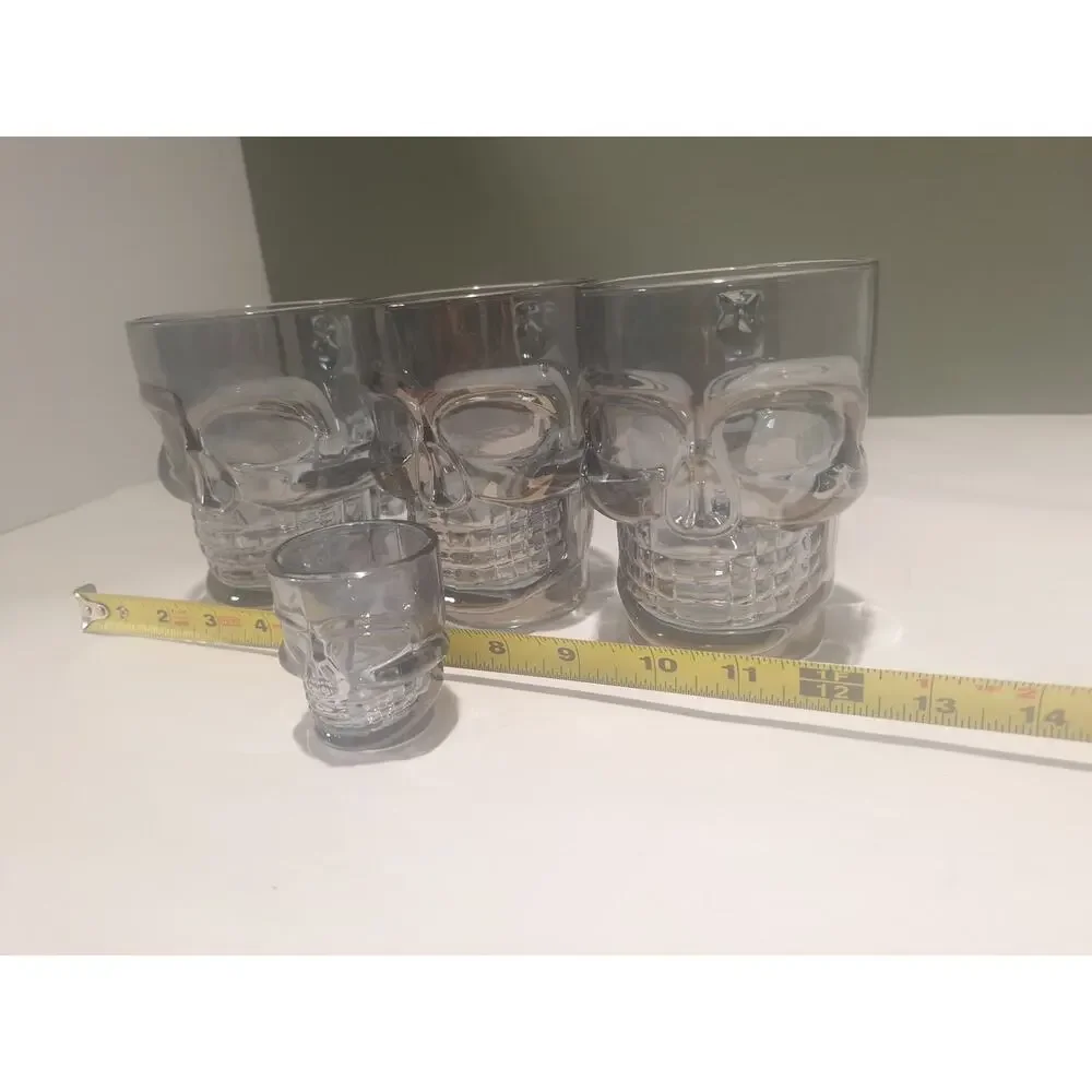 Skull Beer Mug Set 3 + Skull Shot Glass Gothic Barware Halloween Decor - Picture 3 of 7